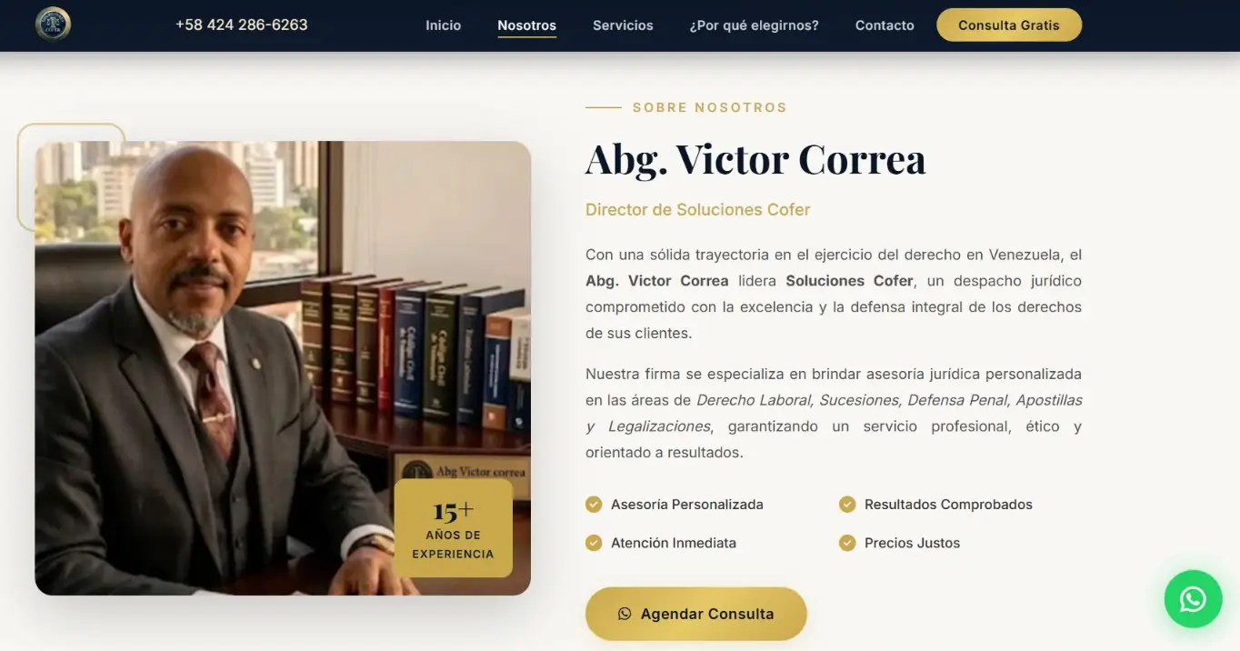 Corporate legal services website created for Soluciones Cofer