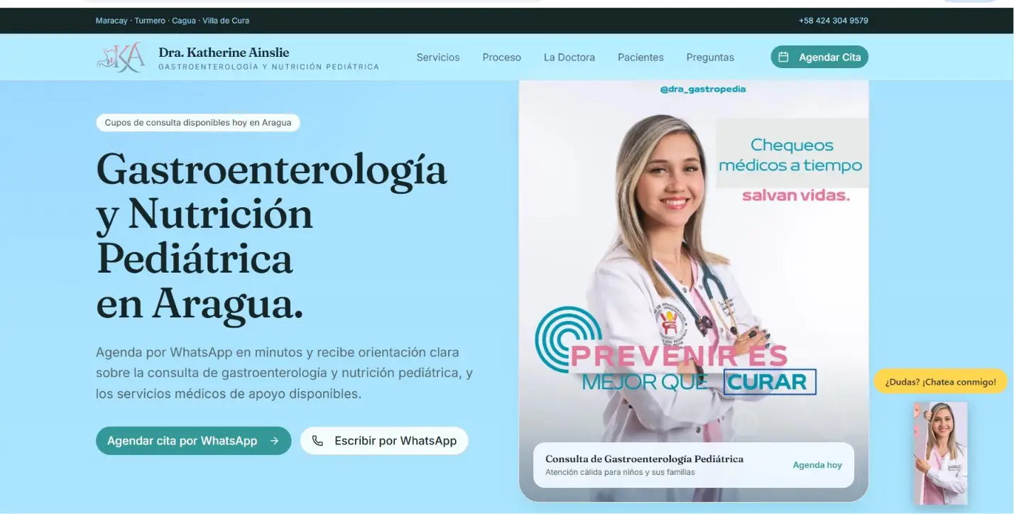 Homepage of the pediatric gastroenterology website created for Dr. Katherine Ainslie