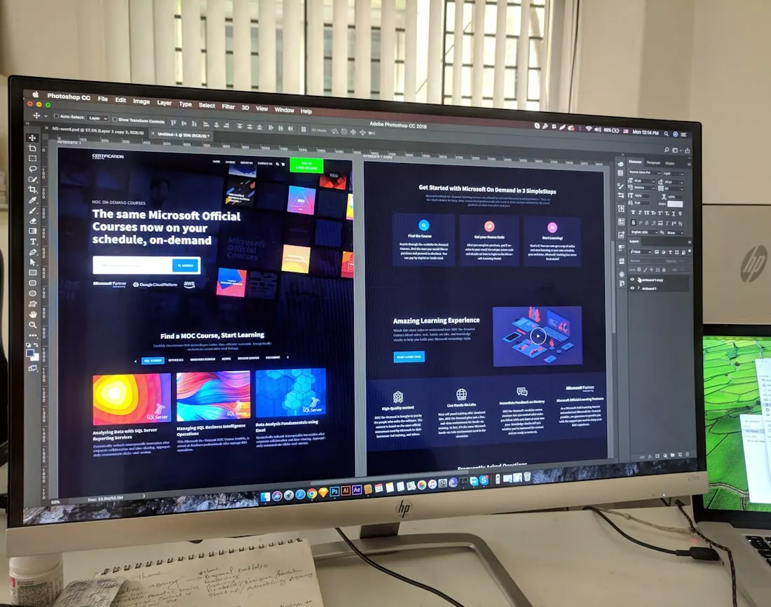 Designer working on a modern website layout and wireframes